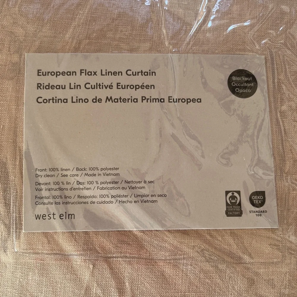 West Elm Cream Flax Linen Blackout Curtain 48x 84 inches New With Tags